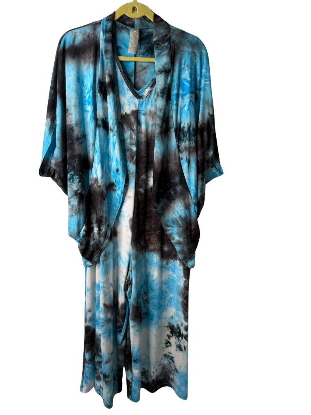 Retreat by Rhonda Shear Blue Tie Dye 2-Piece Lounge Set Jumpsuit Cardigan Size M